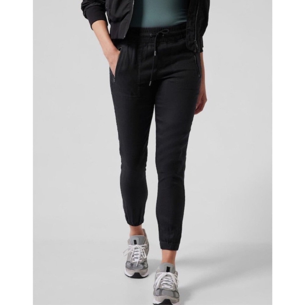 Athleta Black Cabo Linen Lightweight Jogger Pants Pull On Black Size 8